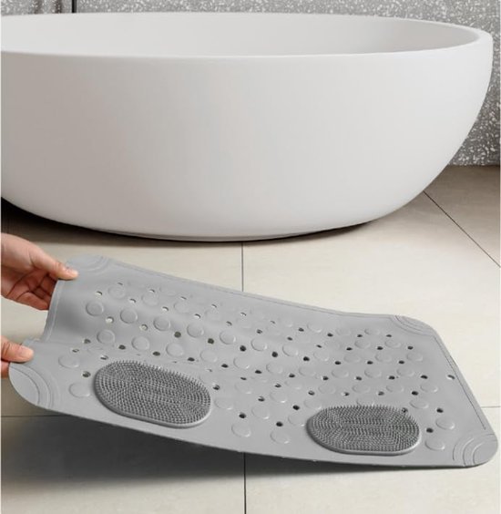 Unyqoos® Grijze antislip douchemat met massage en drainagegaten voor veilig baden