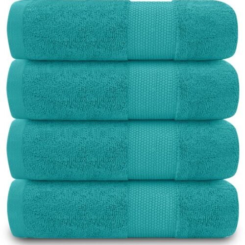 Unyqoos® Luxe badkamerset met absorberende handdoeken in blauwgroene tinten