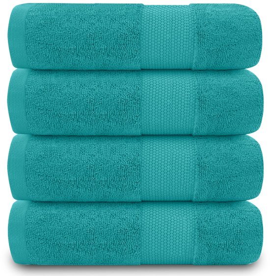 Unyqoos® Luxe badkamerset met absorberende handdoeken in blauwgroene tinten