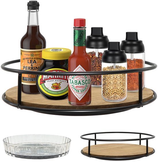 550x564-62.jpg Unyqoos® Set van twee houten en transparante draaiplateaus voor keuken en opslag