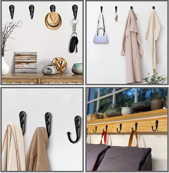 Unyqoos® Zwarte wandhaken set van 20 stuks met schroeven voor diverse toepassingen