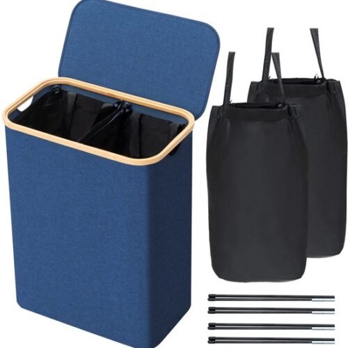 Unyqoos ® Opvouwbare Wasverzamelaar met Dubbele Compartimenten en Deksel voor Efficiënt Wasbeheer