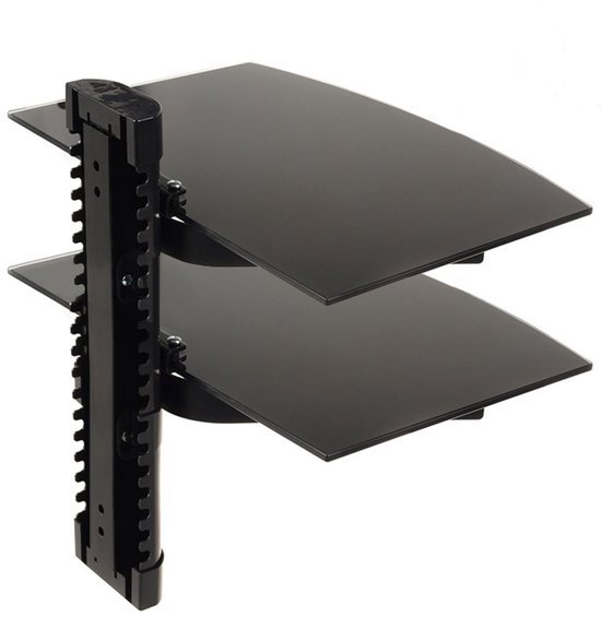 Unyqoos® Dubbel Wandrek met Verstelbare Glazen Planken voor Elektronica