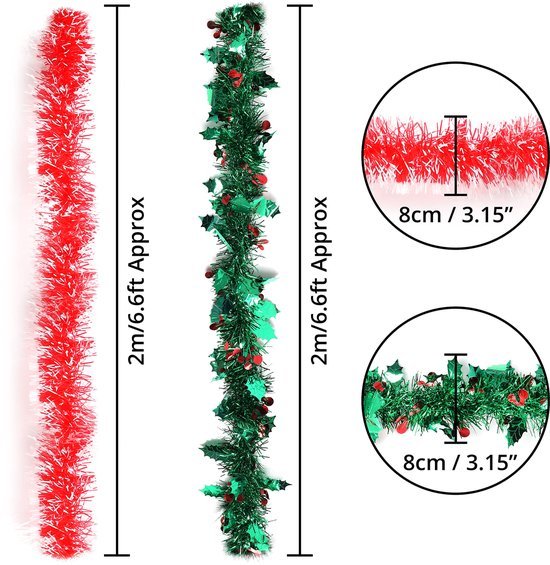 Unyqoos ® Kleurrijke Kerstslingers voor Binnen- en Buitenversiering met Hulstbessen
