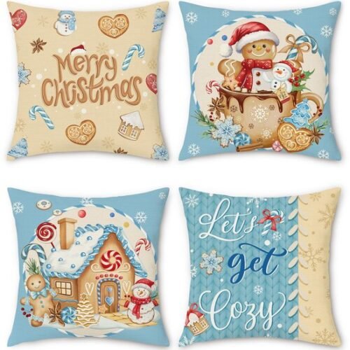 Unyqoos® Set van 4 decoratieve kussenhoezen met feestelijk winterthema voor huisdecoratie