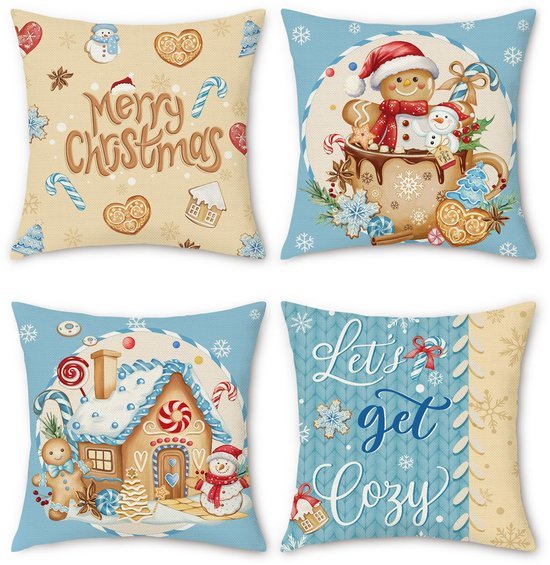 Unyqoos® Set van 4 decoratieve kussenhoezen met feestelijk winterthema voor huisdecoratie