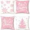 Unyqoos® Set van vier feestelijke roze kussenhoezen met winterse prints voor huisdecoratie