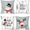 Unyqoos® Set van 4 winterse kussenhoezen met sneeuwman en rendier motief