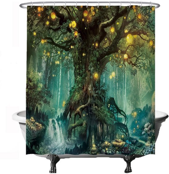 Unyqoos® Tijdloos Magisch Bos Douchegordijn Met Betoverende Elvenboom Print Voor Badkamer Elegantie