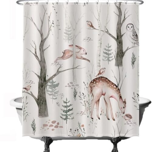 550x565-6.jpg Unyqoos® Stijlvol Natuurthema Douchegordijn met Vrolijke Dierenprint - 180 x 200 cm - Inclusief 12 Ringen