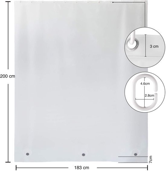 550x565-8.jpg Unyqoos® Waterdicht semi-transparant douchegordijn met gewichtmagneten en ophangringen