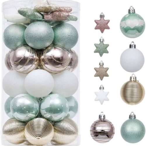 550x566-30.jpg Unyqoos® Set van 35 onbreekbare kerstballen in mintgroen, roze en gouden tinten