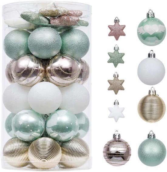 550x566-30.jpg Unyqoos® Set van 35 onbreekbare kerstballen in mintgroen, roze en gouden tinten