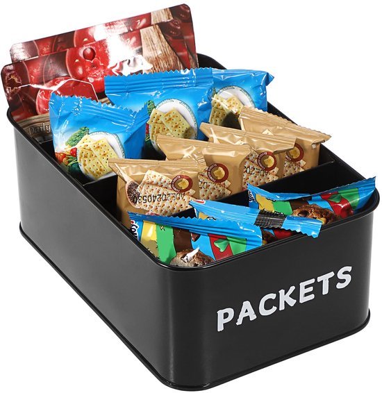 550x566-37.jpg Unyqoos® Zwarte metalen kruiden- en theezakjes organizer met vier vakken voor keukenopslag
