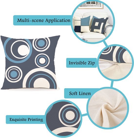 Unyqoos ® Set van 4 Stijlvolle Kussenhoezen met Geometrisch Design voor Binnen en Buiten, 40 x 40 cm