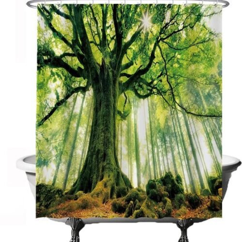 Unyqoos® Verfrissend Douchegordijn met Natuurprint, Anti-Schimmel en Waterafstotend, 180 x 200 cm, Inclusief 12 Ringen