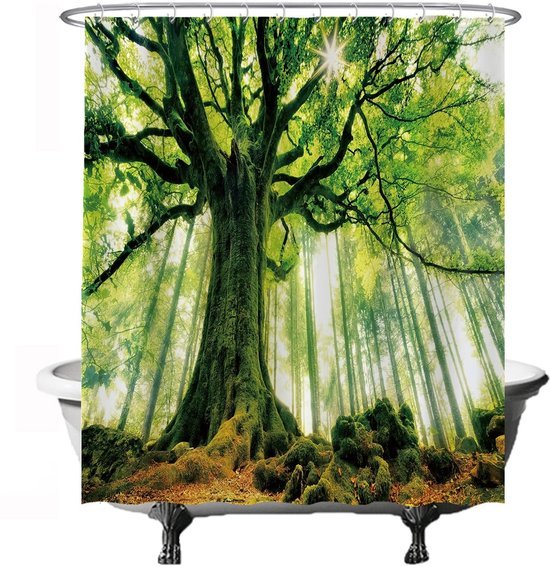 Unyqoos® Verfrissend Douchegordijn met Natuurprint, Anti-Schimmel en Waterafstotend, 180 x 200 cm, Inclusief 12 Ringen