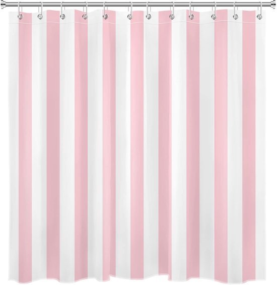550x566-8.jpg Unyqoos® Waterdicht roze-wit gestreept douchegordijn met haken voor badkamer