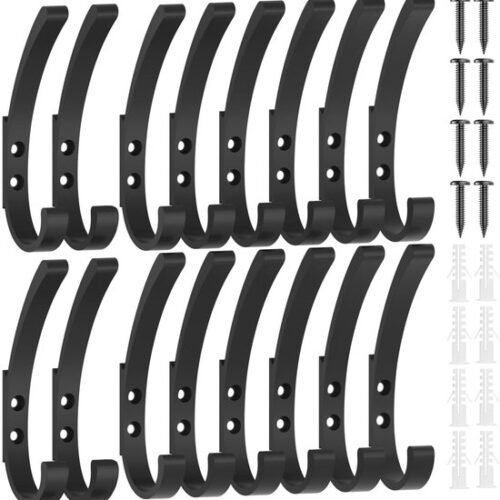 Unyqoos® Zwarte Dubbele Wandhaken Set van 16 Stuks voor Diverse Toepassingen in Huis