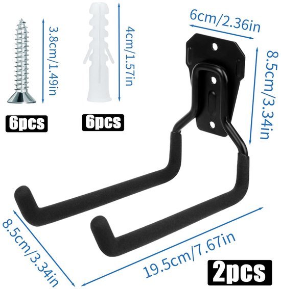 550x567-106.jpg Unyqoos® Zwarte Dubbele Wandhaken voor Zware Belasting - Ideaal voor Garage en Tuinopslag