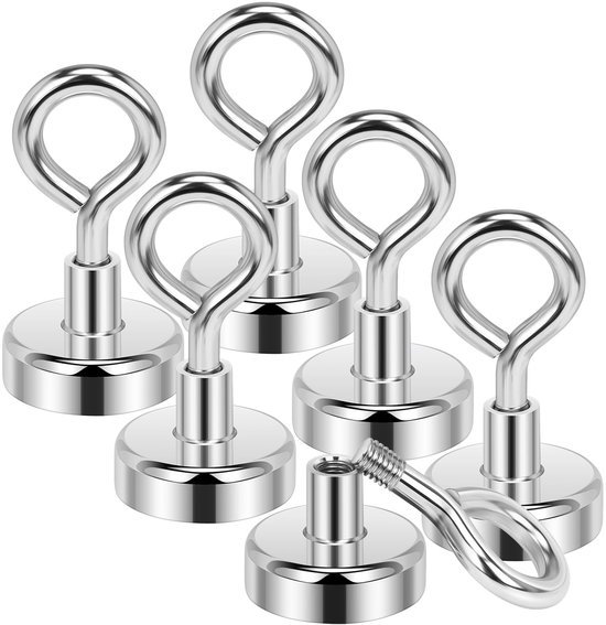 Unyqoos® Set van 6 krachtige neodymium magneethaken voor veelzijdig ophangen