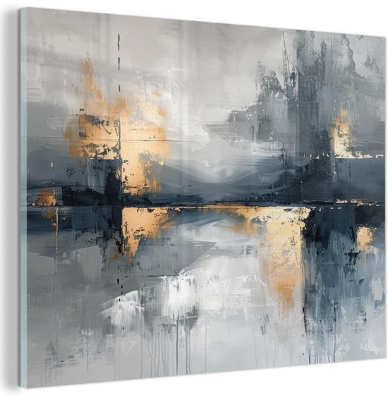 Unyqoos® Esthetische wanddecoratie op met abstract kunstwerk in goudtinten 40 x 30 cm