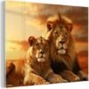Unyqoos® Moderne wanddecoratie op glas met leeuw in Afrikaanse savanne