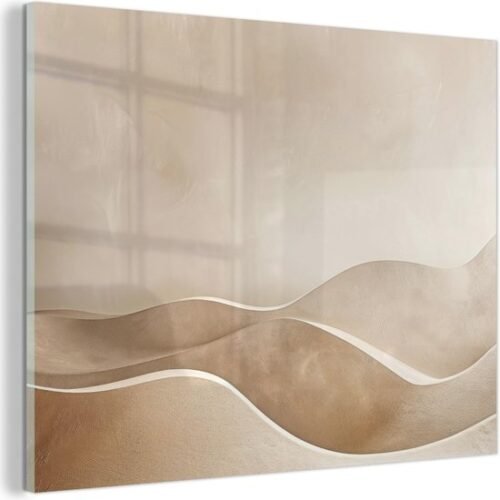 Unyqoos® Moderne glazen wanddecoratie met beige heuvelpatroon voor woonkamer 40 x 30 cm