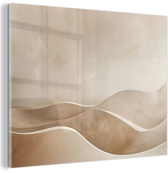 Unyqoos® Moderne glazen wanddecoratie met beige heuvelpatroon voor woonkamer 40 x 30 cm