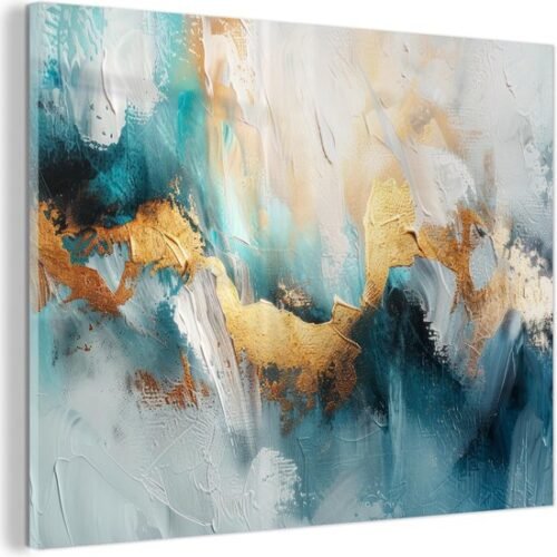 Unyqoos® Moderne wanddecoratie in goud en blauw voor elke ruimte 40 x 30 cm