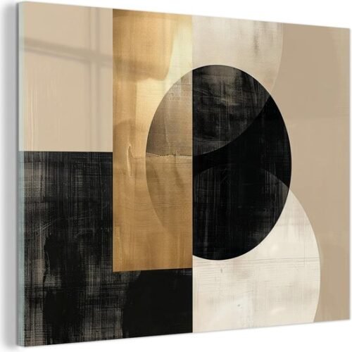 Unyqoos® Moderne wanddecoratie op glas met abstracte kunst in goud en zwart