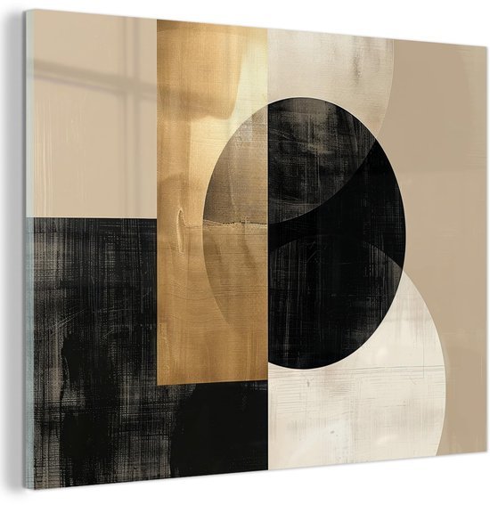 Unyqoos® Moderne wanddecoratie op glas met abstracte kunst in goud en zwart