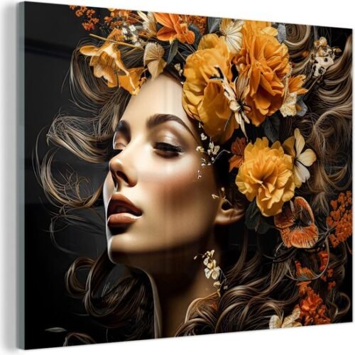 Unyqoos® Kleurrijke glazen wanddecoratie met bloemenportret voor elke kamer