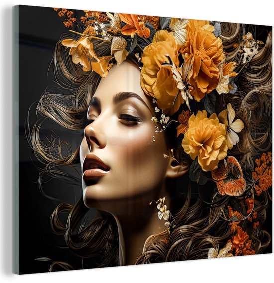 Unyqoos® Kleurrijke glazen wanddecoratie met bloemenportret voor elke kamer