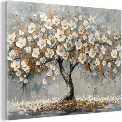 Unyqoos® Esthetische wanddecoratie met gouden bloemen en abstracte kunst