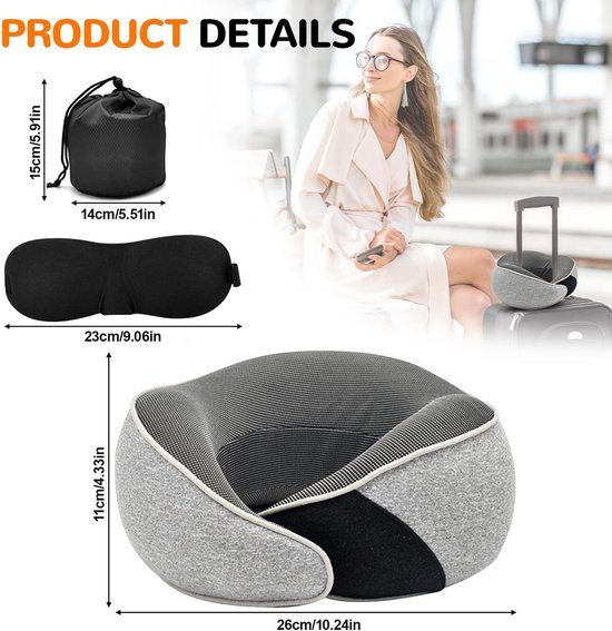 Unyqoos® Ergonomisch nekkussen met traagschuim en accessoires voor comfortabel reizen Unyqoos® Ergonomisch nekkussen met traagschuim en accessoires voor comfortabel reizen
