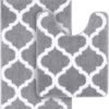 Unyqoos® Zachte en Luxe Hoogpolige Antislip Badmatset voor Badkamer en Toilet, Twee Stuks, Grijs