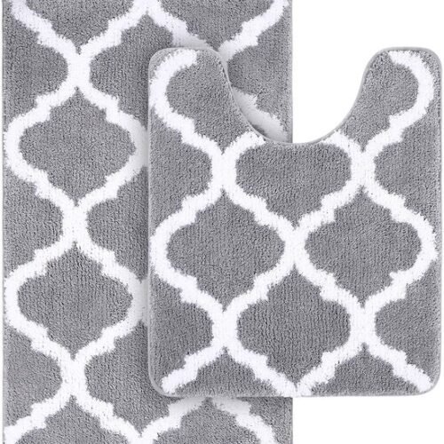 Unyqoos® Zachte en Luxe Hoogpolige Antislip Badmatset voor Badkamer en Toilet, Twee Stuks, Grijs
