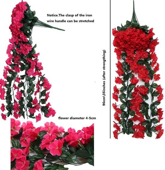 Unyqoos ® Levende Bloemrijke Slinger voor Binnen en Buiten Decoratie - Set van 2 Stuks in Rood