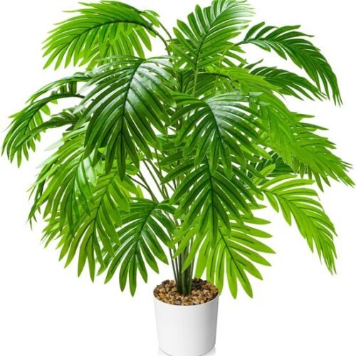 Unyqoos® Realistische tropische kunstpalm met 24 bladeren voor huis en kantoor, groente, 75 cm