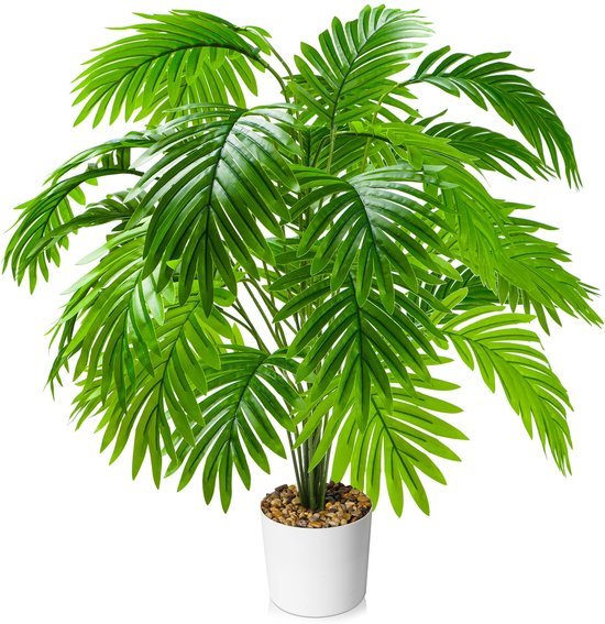 Unyqoos® Realistische tropische kunstpalm met 24 bladeren voor huis en kantoor, groente, 75 cm