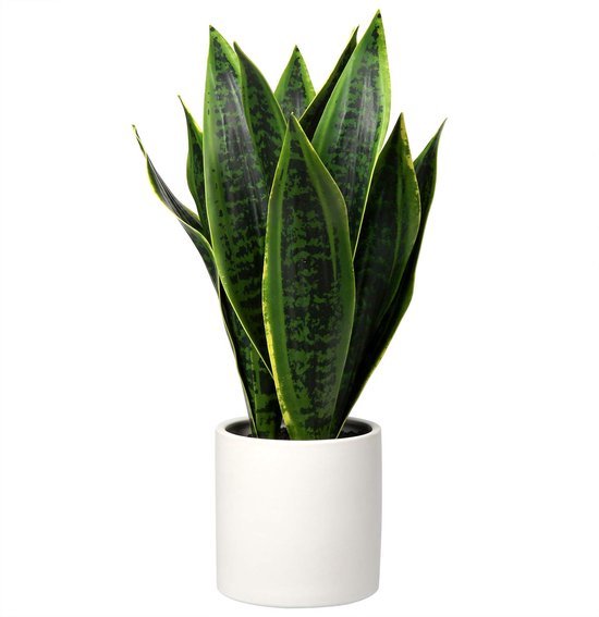 Unyqoos® Decoratieve kunstplant Sansevieria in stijlvolle keramische pot voor elk interieur
