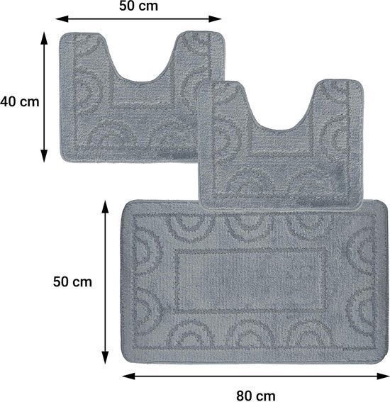 550x567-64.jpg Unyqoos® Badekamer Tapijtenset van Drie Stuks met Ronde en Rechthoekige Matten in Grijs