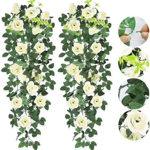 550x567-65.jpg Unyqoos® Set van twee decoratieve kunsthangplanten met levensechte witte rozen