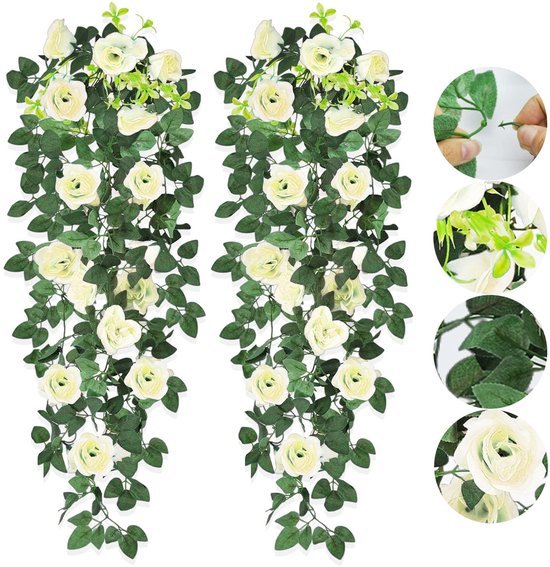 550x567-65.jpg Unyqoos® Set van twee decoratieve kunsthangplanten met levensechte witte rozen