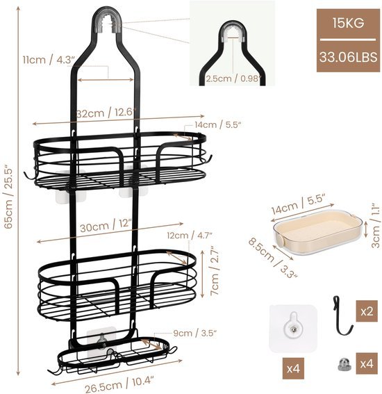 550x567-68.jpg Unyqoos® Zwarte metalen doucheplank met ruime opbergvakken en eenvoudige ophangmogelijkheid