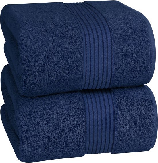 Unyqoos® Ultrazachte en Absorberende Luxe Badhanddoeken Set van 2 met Praktische Ophanghaakjes, 90 x 180 cm, Marineblauw