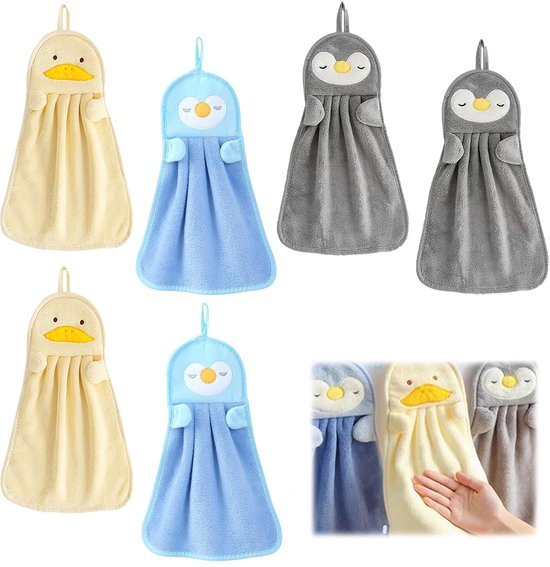 Unyqoos® Set van 6 kleurrijke kinderhanddoeken met schattige dieren en ophanglus