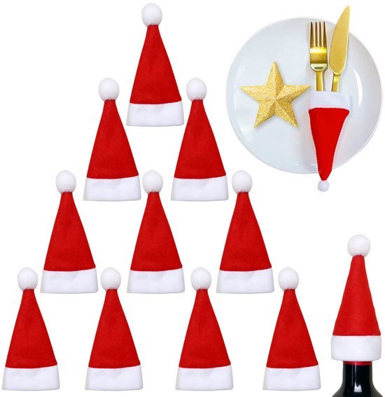 550x567-90.jpg Unyqoos® Set van 10 feestelijke kersttafeldecoraties in de vorm van mini-kerstmutsen