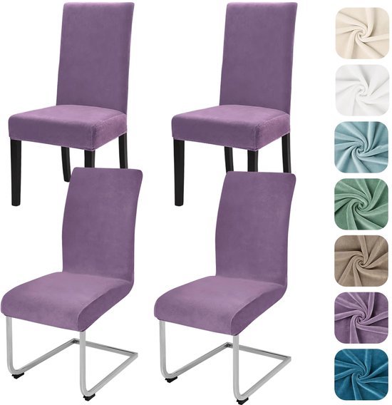 550x568-24.jpg Unyqoos® Set van 4 Rekbare Fluwelen Stoelhoezen voor Eetkamer, Bruiloft en Hotel, Wasbaar Grijs-Paars